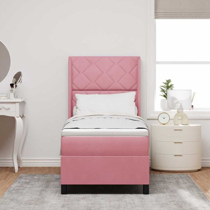 Pat cu arcuri cu saltea cu headboard Roz 80 x 200 cm Catifea - WALTI WALTI