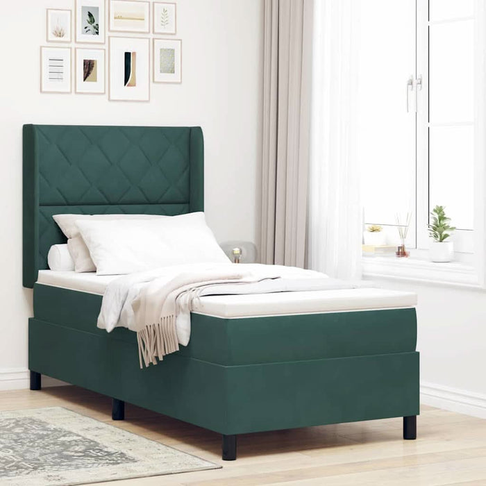 Pat cu arcuri cu headboard Verde închis 90 x 190 cm Catifea WALTI