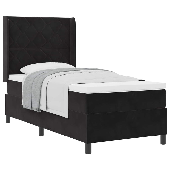 Pat cu arcuri cu headboard Negru 90 x 200 cm Catifea WALTI