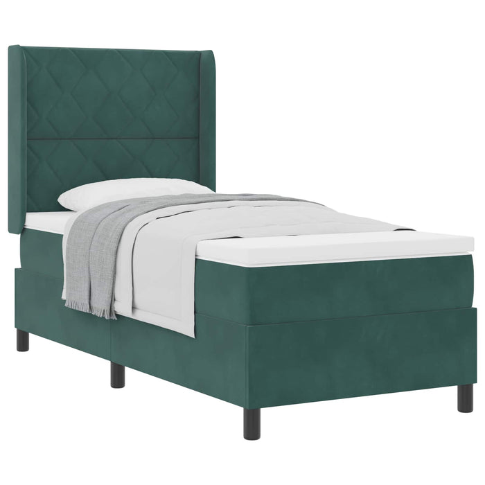 Pat cu arcuri cu headboard Verde închis 90 x 200 cm Catifea WALTI