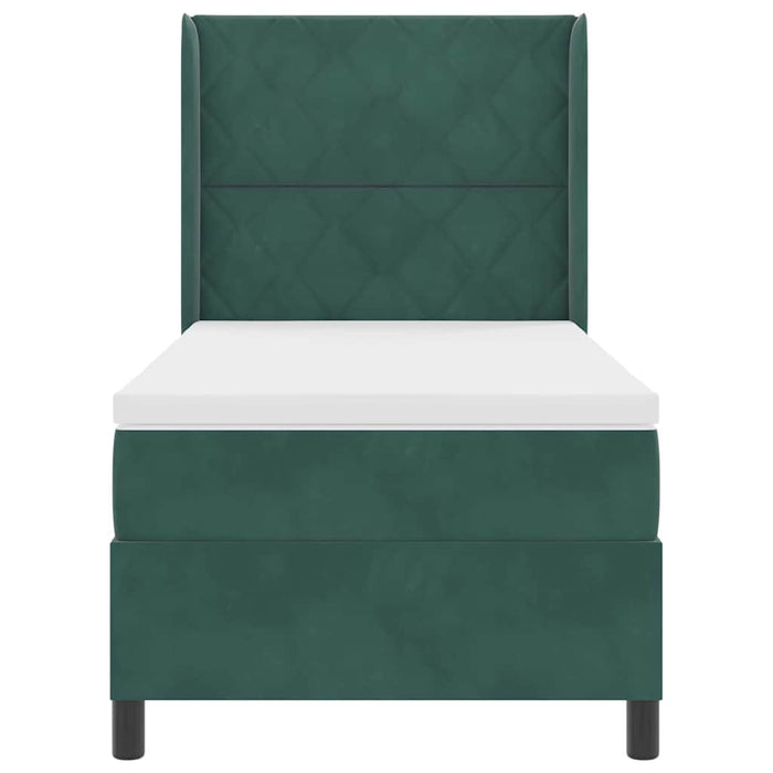 Pat cu arcuri cu headboard Verde închis 90 x 200 cm Catifea WALTI