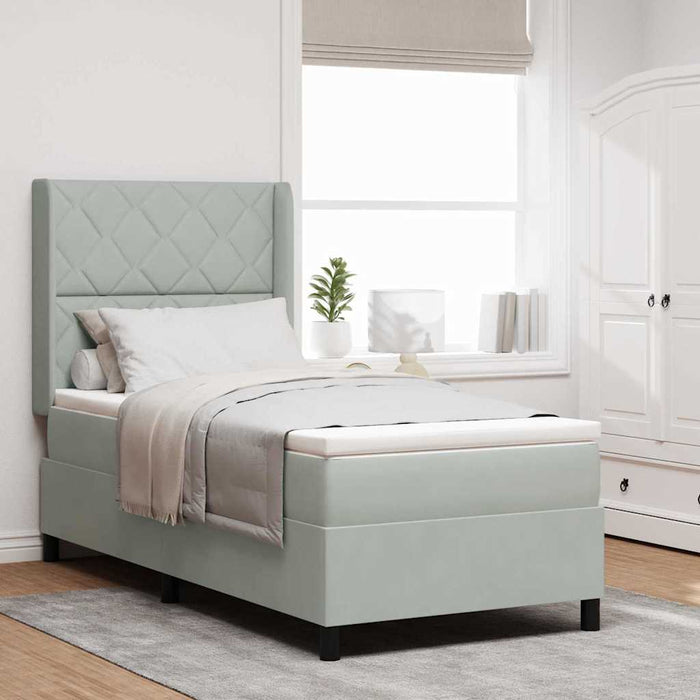 Pat cu arcuri cu headboard Gri deschis 100 x 200 cm Catifea WALTI