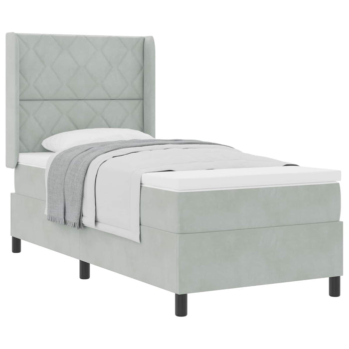 Pat cu arcuri cu headboard Gri deschis 100 x 200 cm Catifea WALTI