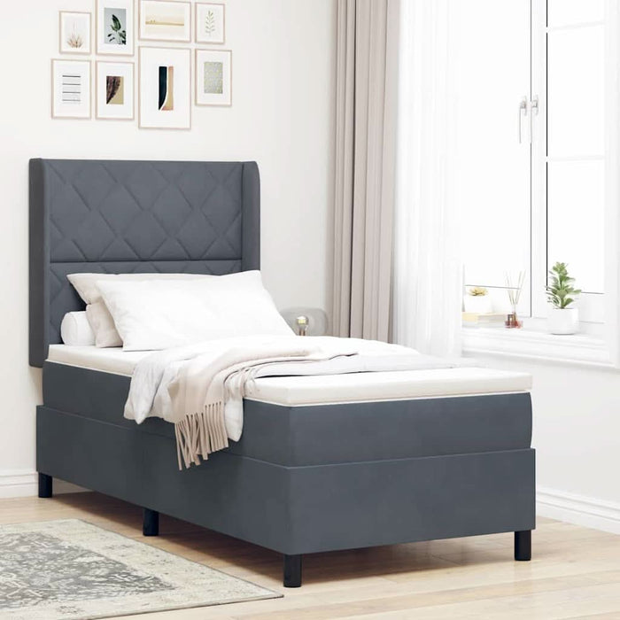 Pat cu arcuri cu headboard Gri închis 100 x 200 cm Catifea WALTI