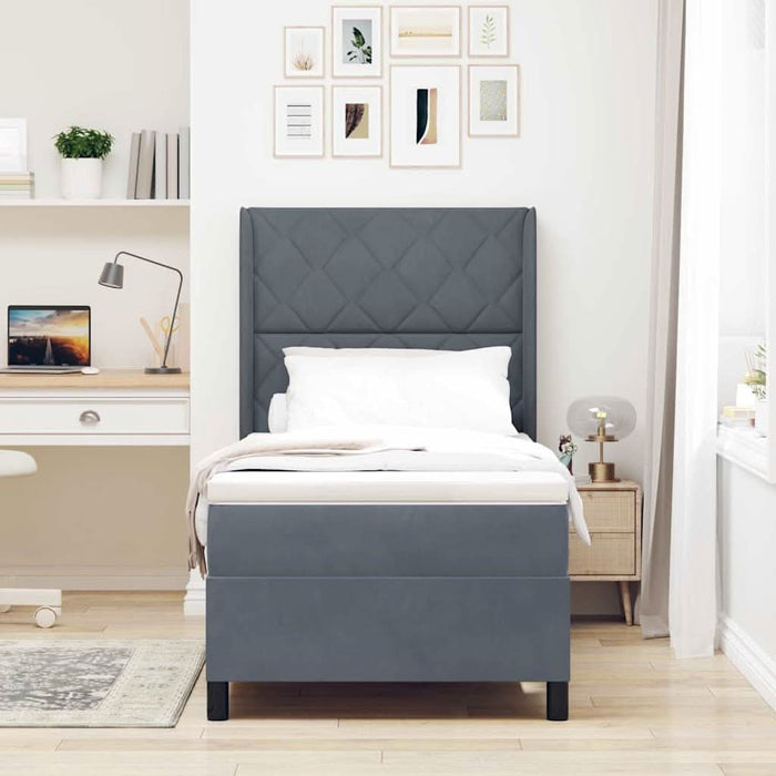 Pat cu arcuri cu headboard Gri închis 100 x 200 cm Catifea WALTI