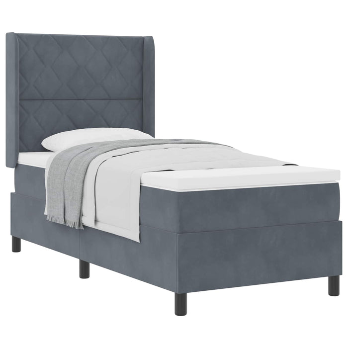 Pat cu arcuri cu headboard Gri închis 100 x 200 cm Catifea WALTI