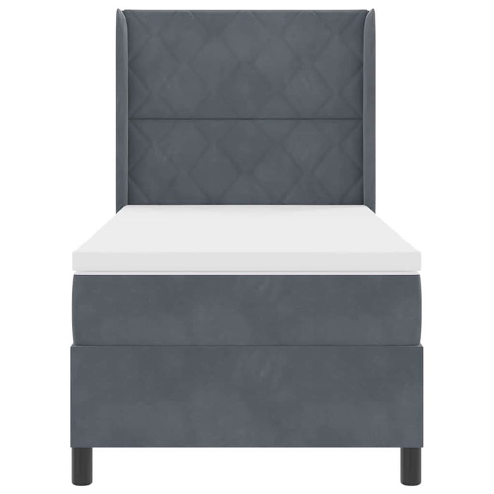 Pat cu arcuri cu headboard Gri închis 100 x 200 cm Catifea WALTI