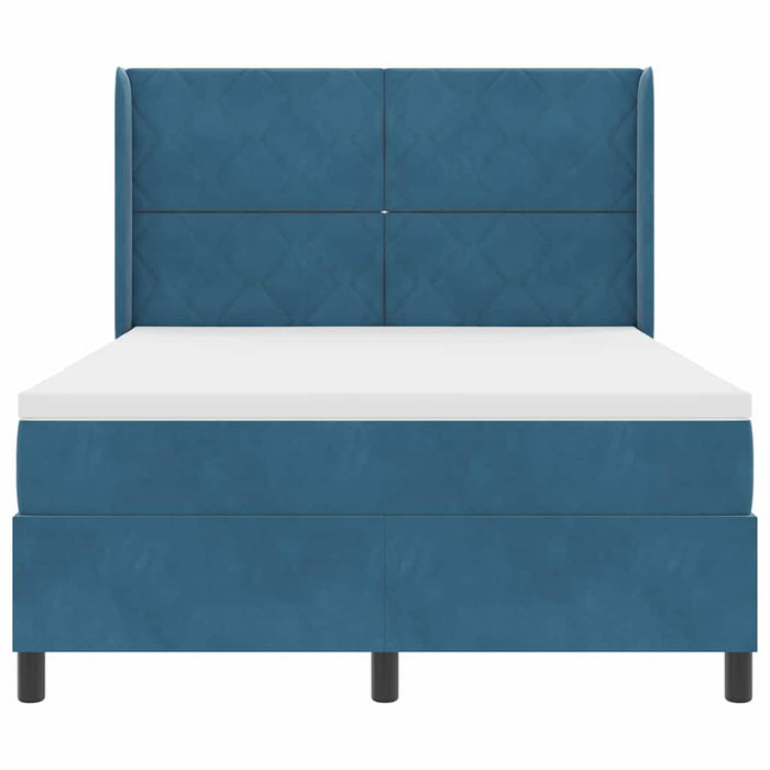 Pat cu arcuri cu headboard albastru 140 x 190 cm Catifea WALTI