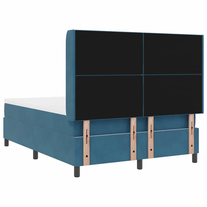 Pat cu arcuri cu headboard albastru 140 x 200 cm Catifea WALTI