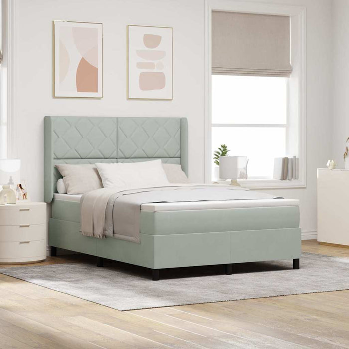 Pat cu arcuri cu headboard Gri deschis 160 x 200 cm Catifea WALTI