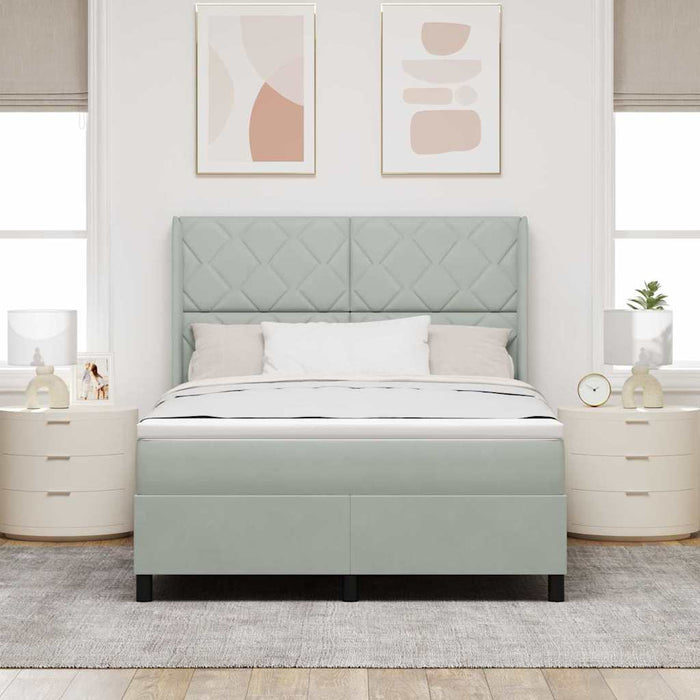 Pat cu arcuri cu headboard Gri deschis 160 x 200 cm Catifea WALTI