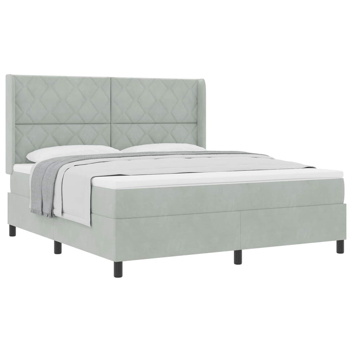 Pat cu arcuri cu headboard Gri deschis 180 x 200 cm Catifea - WALTI WALTI