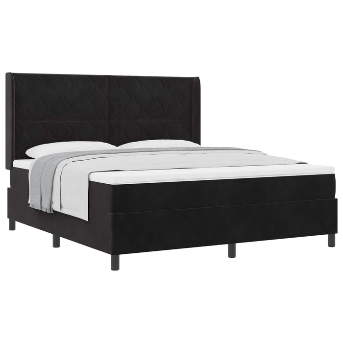 Pat cu arcuri cu headboard Negru 180 x 200 cm Catifea WALTI