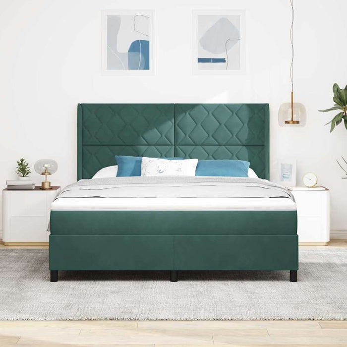 Pat cu arcuri cu headboard Verde închis 180 x 200 cm Catifea WALTI
