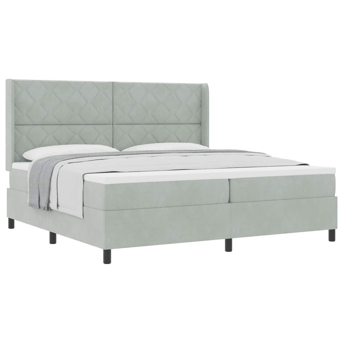 Pat cu arcuri cu headboard Gri deschis 200 x 200 cm Catifea - WALTI WALTI