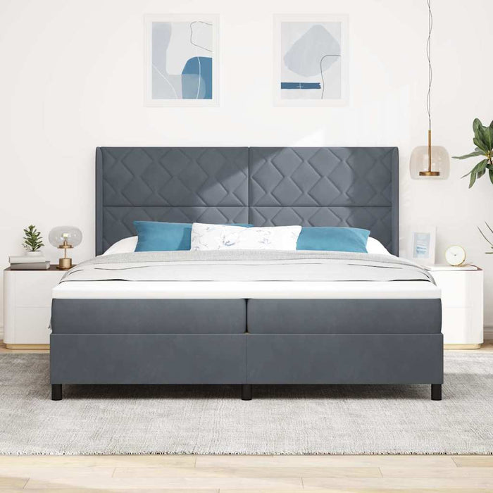 Pat cu arcuri cu headboard Gri închis 200 x 200 cm Catifea WALTI