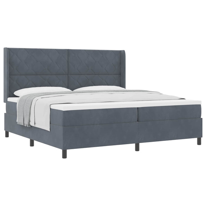 Pat cu arcuri cu headboard Gri închis 200 x 200 cm Catifea WALTI