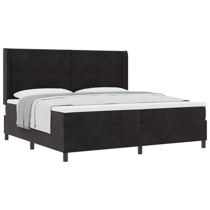 Pat cu arcuri cu headboard Negru 200 x 200 cm Catifea WALTI