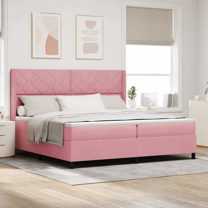 Pat cu arcuri cu headboard Roz 200 x 200 cm Catifea WALTI