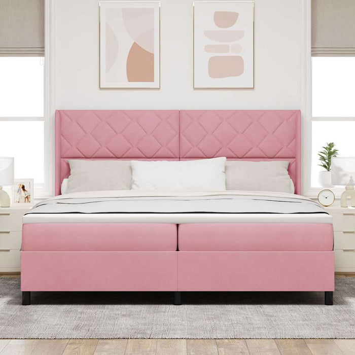 Pat cu arcuri cu headboard Roz 200 x 200 cm Catifea WALTI