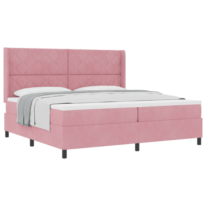 Pat cu arcuri cu headboard Roz 200 x 200 cm Catifea WALTI