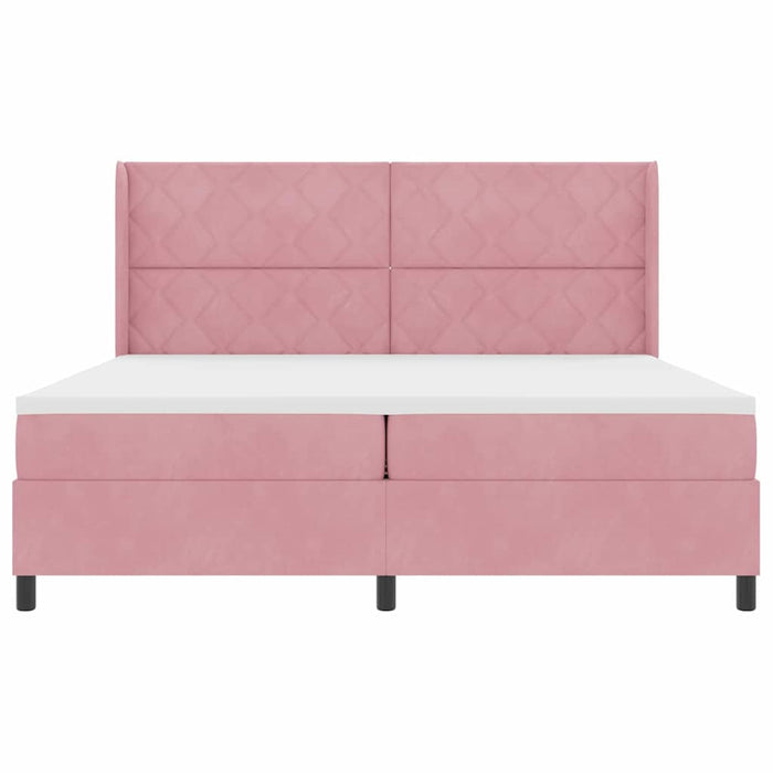 Pat cu arcuri cu headboard Roz 200 x 200 cm Catifea WALTI