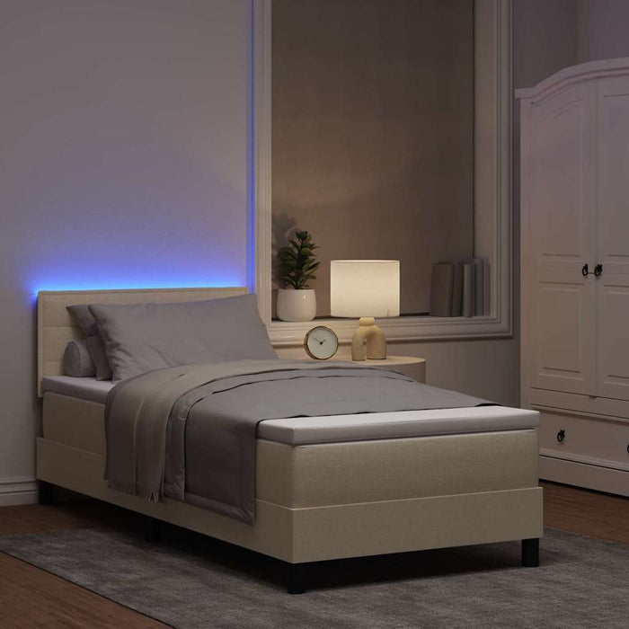Pat cu arcuri cu saltea cu headboard Crem 90 x 200 cm țesătură - WALTI WALTI