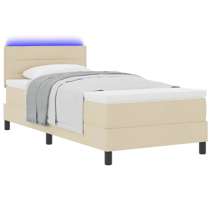 Pat cu arcuri cu saltea cu headboard Crem 90 x 200 cm țesătură - WALTI WALTI
