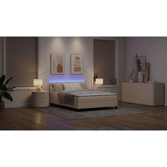 Pat cu arcuri cu saltea cu led Crem 140 x 190 cm țesătură - WALTI WALTI