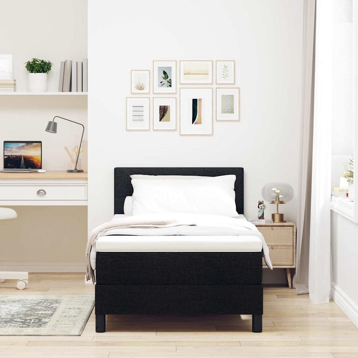 Pat cu arcuri cu saltea cu headboard Negru 80 x 200 cm țesătură - WALTI WALTI