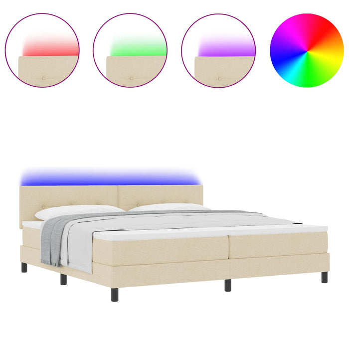 Pat cu arcuri cu saltea cu headboard Crem 200 x 200 cm țesătură - WALTI WALTI