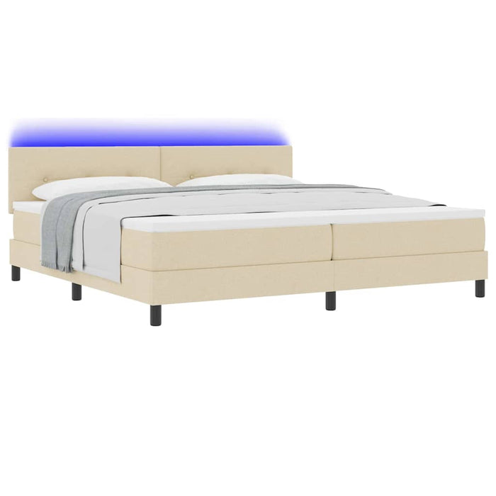 Pat cu arcuri cu saltea cu headboard Crem 200 x 200 cm țesătură - WALTI WALTI