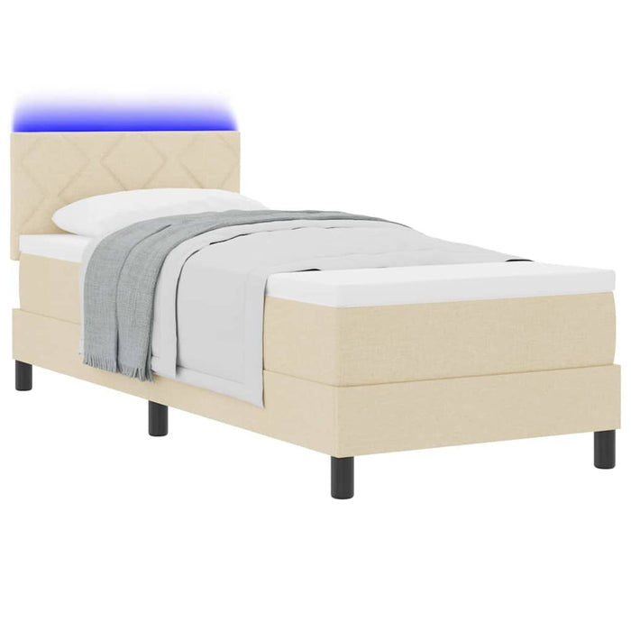 Pat cu arcuri cu saltea cu headboard Crem 80 x 200 cm țesătură - WALTI WALTI