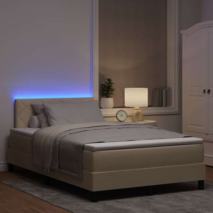 Pat cu arcuri cu saltea cu headboard Crem 120 x 190 cm țesătură - WALTI WALTI