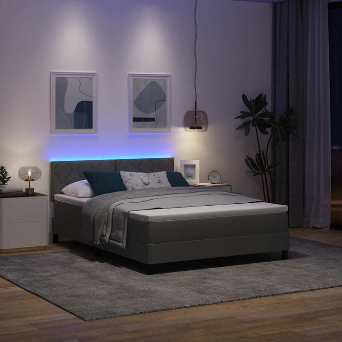 Pat cu arcuri cu benzi LED Gri închis 140 x 190 cm țesătură - WALTI WALTI