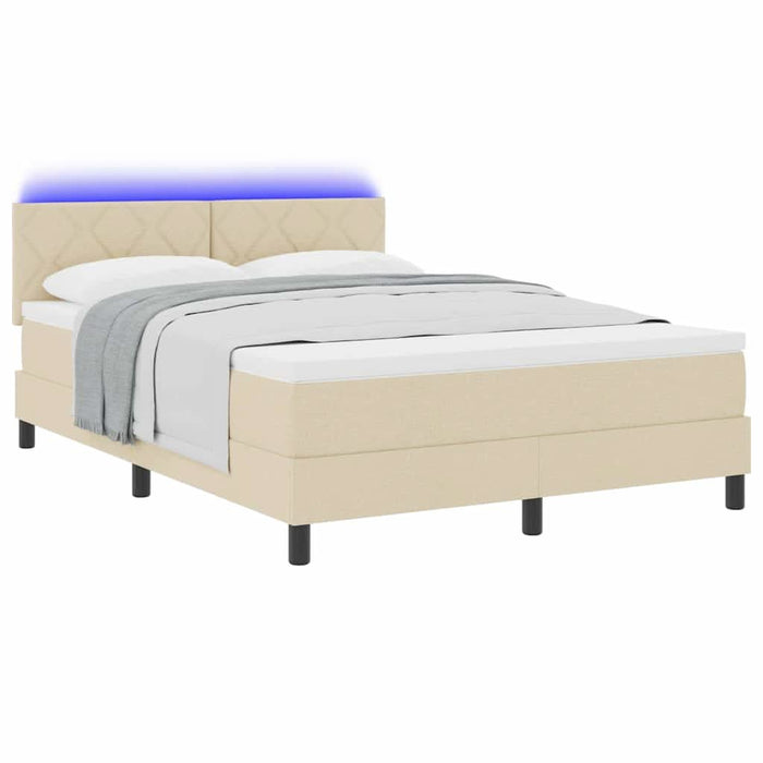 Pat cu arcuri cu pernă cu benzi LED Crem 160 x 200 cm țesătură WALTI