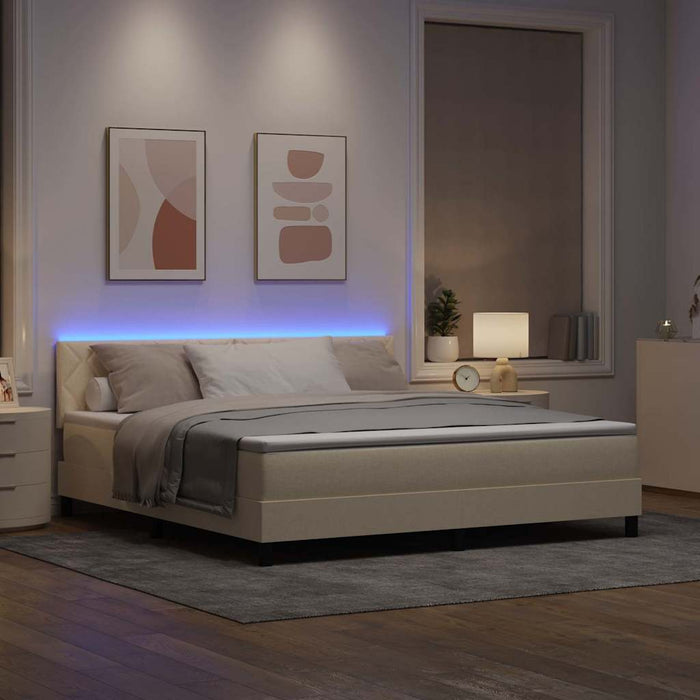 Pat cu arcuri cu benzi LED Crem 180 x 200 cm țesătură WALTI