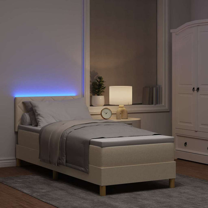 Pat cu arcuri cu saltea cu headboard Crem 80 x 200 cm țesătură - WALTI WALTI