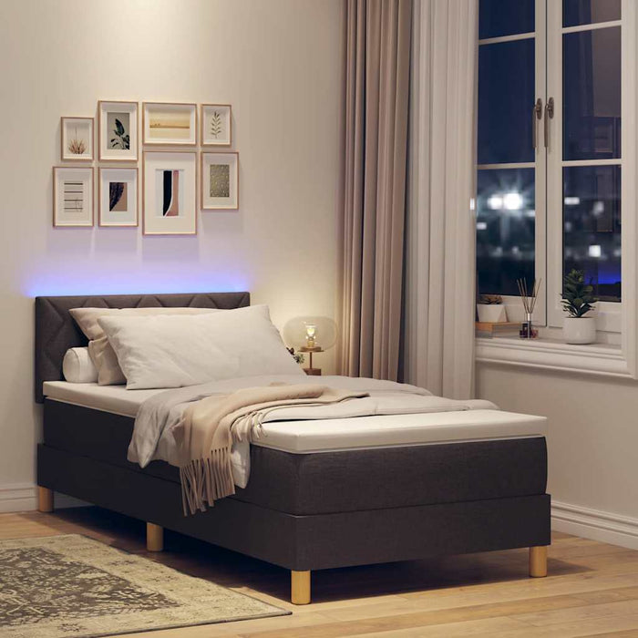 Pat cu arc LED cu saltea Maro închis 90 x 190 cm țesătură - WALTI WALTI
