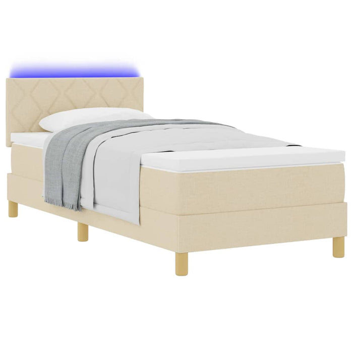 Pat cu arcuri cu saltea cu headboard Crem 90 x 200 cm țesătură - WALTI WALTI