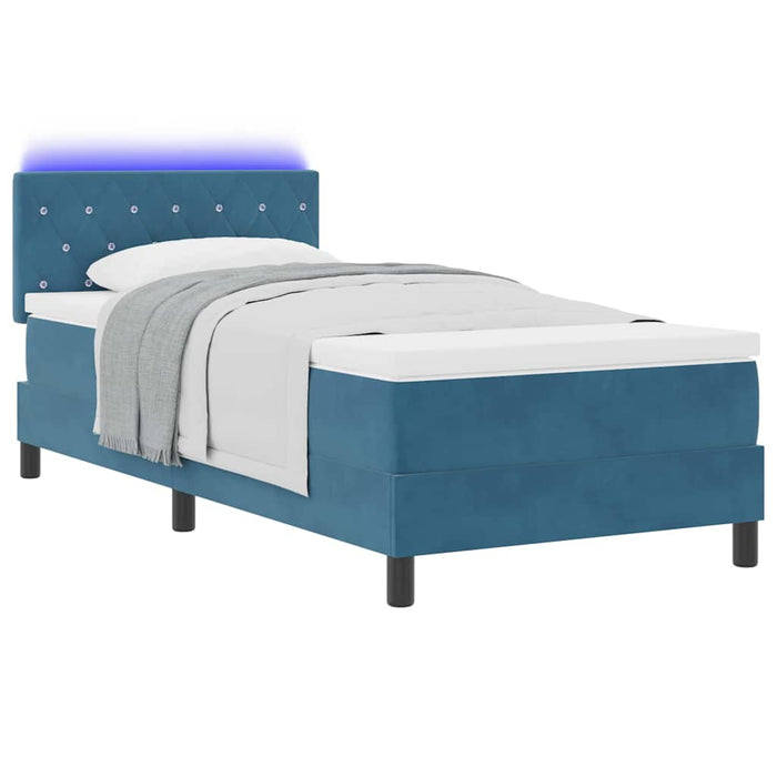 Pat cu arcuri cu headboard Albastru închis 90 x 190 cm Catifea - WALTI WALTI