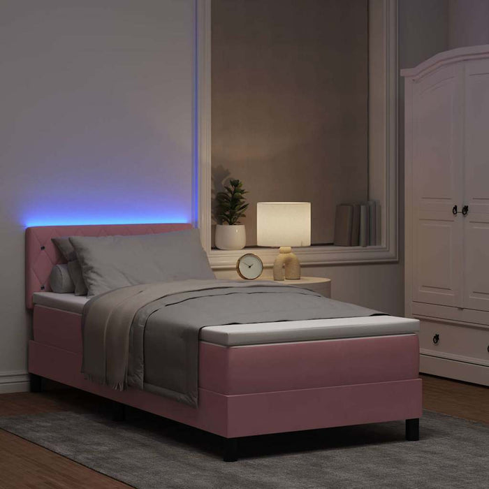 Pat cu arc LED cu saltea cu led Roz 90 x 190 cm Catifea WALTI