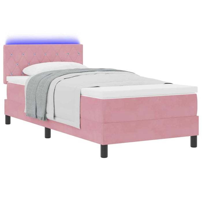 Pat cu arc LED cu saltea cu led Roz 90 x 190 cm Catifea WALTI