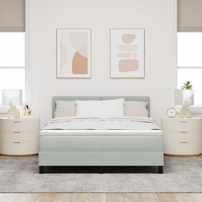 Pat cu arcuri cu headboard Gri deschis 140 x 190 cm Catifea - WALTI WALTI