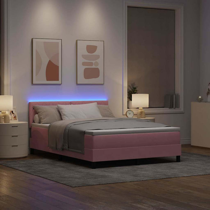 Pat cu arc LED cu saltea cu led Roz 140 x 190 cm Catifea WALTI