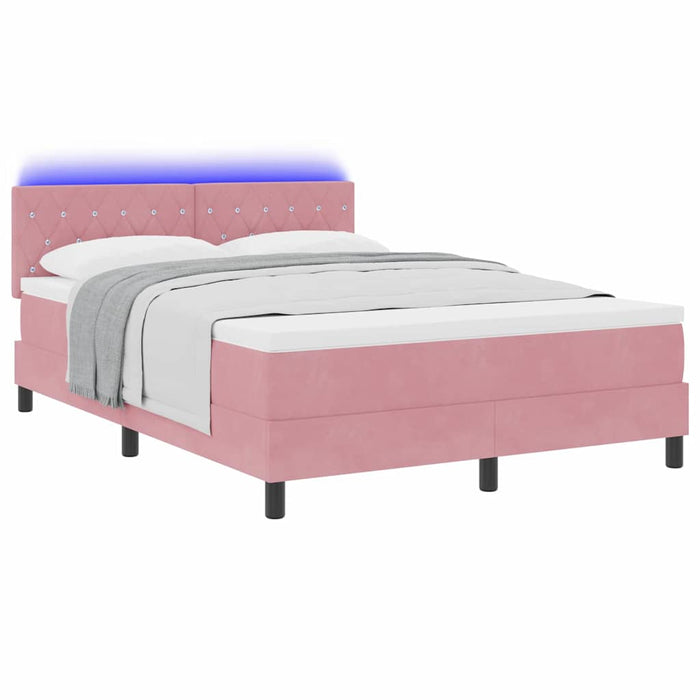 Pat cu arc LED cu saltea cu led Roz 140 x 190 cm Catifea WALTI