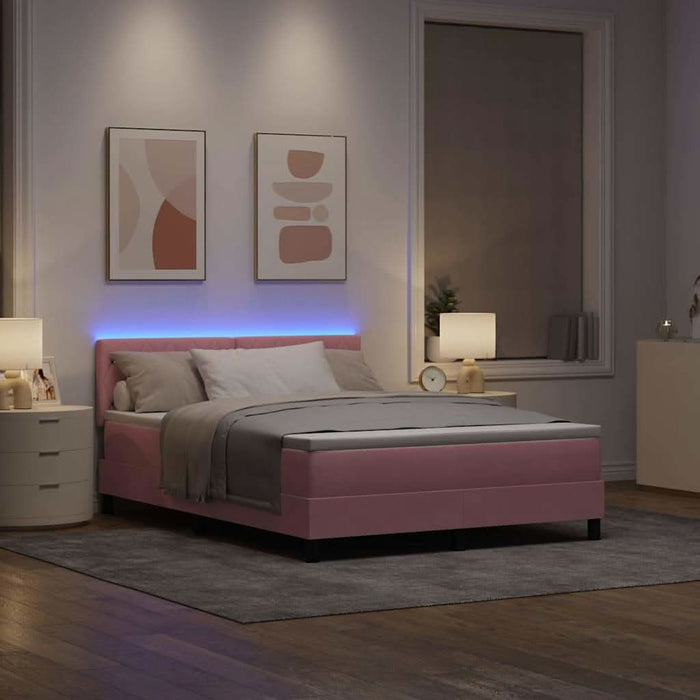 Pat cu arc LED cu saltea cu led Roz 160 x 200 cm Catifea WALTI