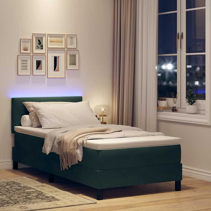 Pat cu arc LED cu headboard Verde închis 100 x 200 cm Catifea WALTI