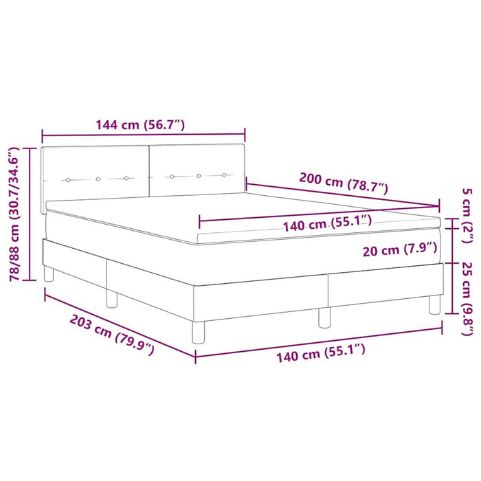 Pat cu arc LED cu saltea Gri deschis 140 x 200 cm Catifea - WALTI WALTI