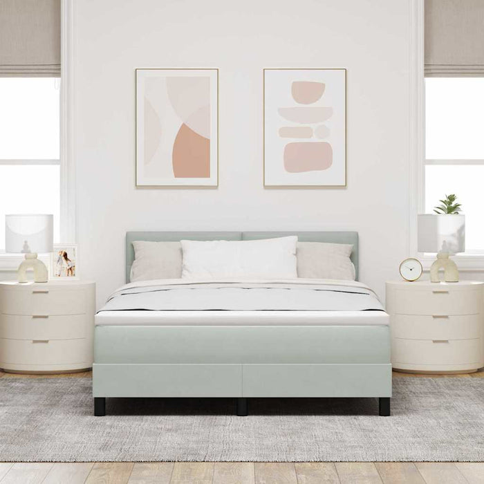 Pat cu arcuri cu headboard Gri deschis 160 x 200 cm Catifea - WALTI WALTI